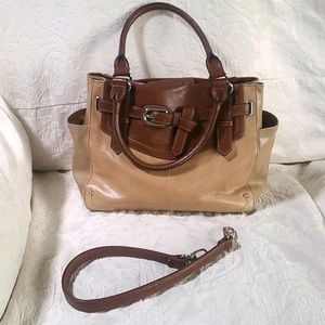 Tignanello 2 Tone Tan Brown Leather Tote Shoulder